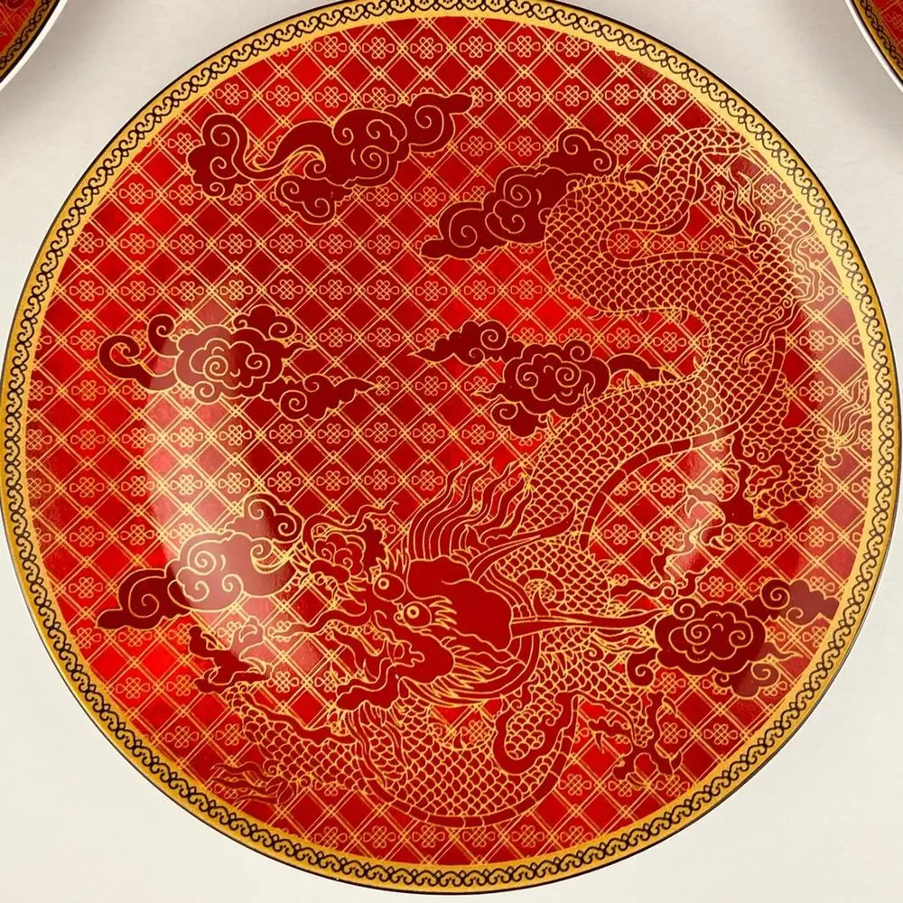Williams Sonoma Lunar Dinner Plate Dragon Red Gold 10 3/4